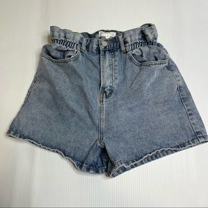 Grey Lab Ruffled Waist Light Denim High Waisted High Rise Shorts